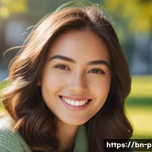 Home 27 입체적인 코 성형 - **Prompt:** A vibrant, sunlit portrait of a young adult woman (20s-30s) with a radiant, confident sm...