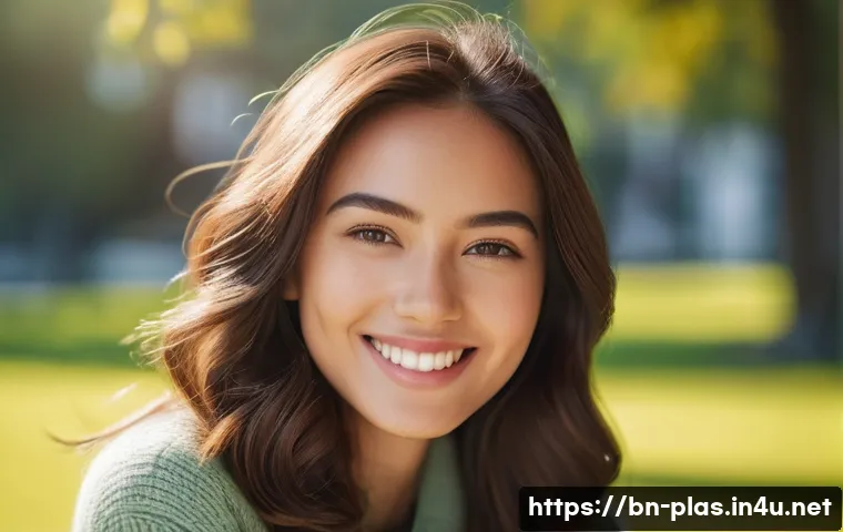 입체적인 코 성형 - **Prompt:** A vibrant, sunlit portrait of a young adult woman (20s-30s) with a radiant, confident sm...